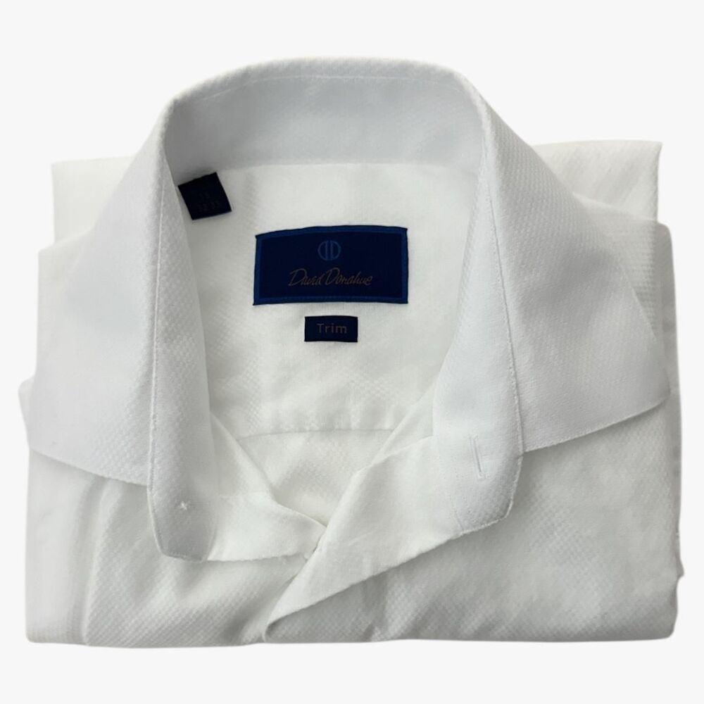 David Donahue Royal Oxfard Trim Fit Dress Shirt in White Sz 15 Work Wear Formal